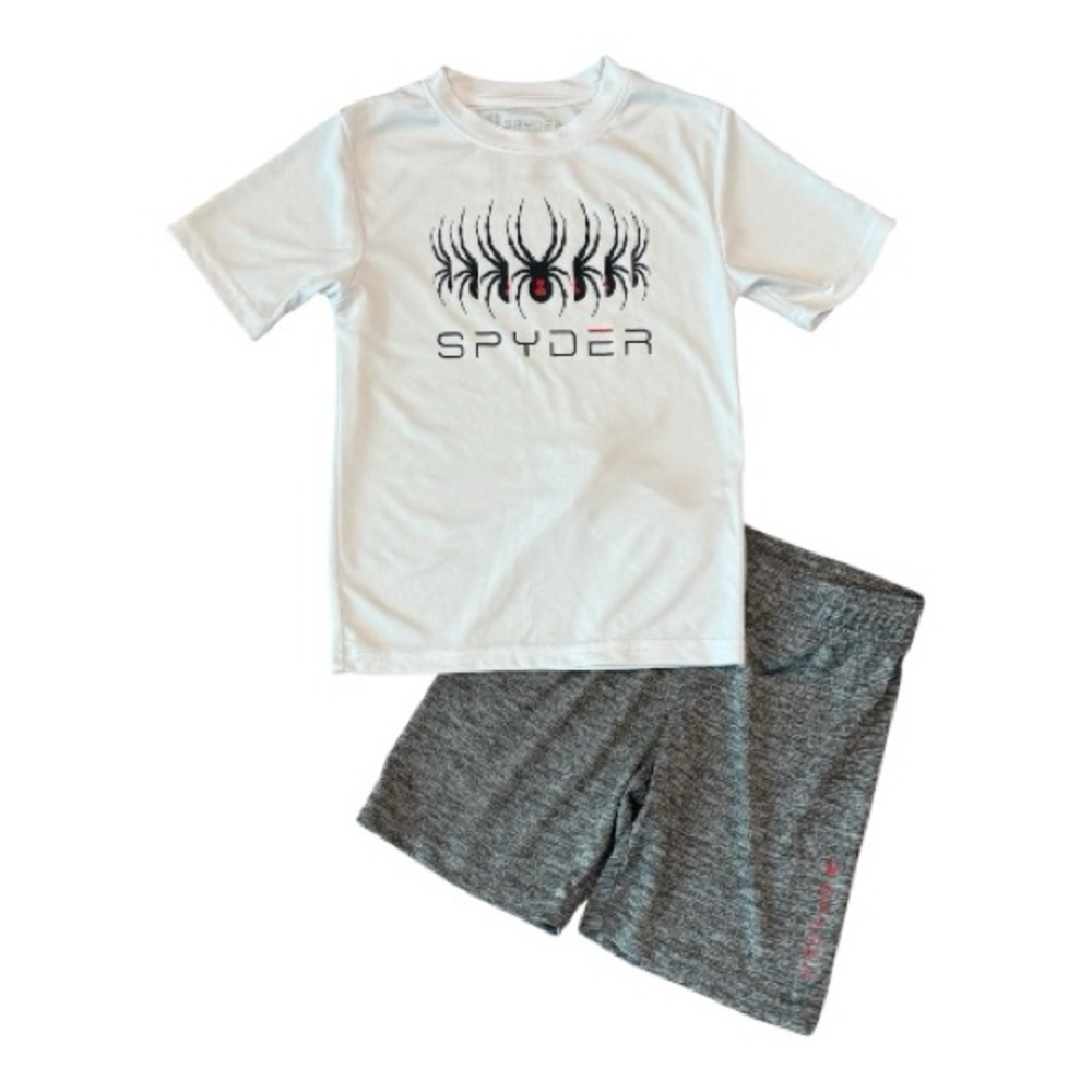 Spyder dri fit style white/gray shorts outfit